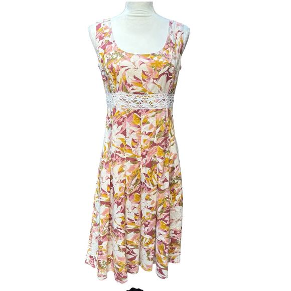 Weekend Max Mara Floral Pleated Lace Accent Knee Length Sleeveless Dress - 8 - Picture 2 of 8